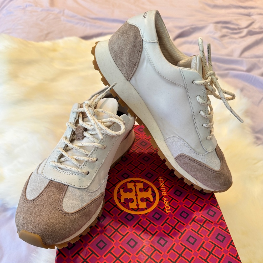 Tory Burch Annie Cream and Tan Sneakers
